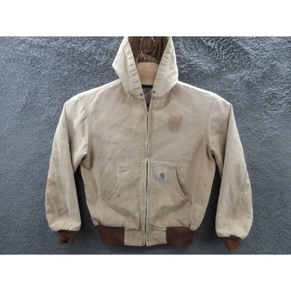 Carhartt Coat Men Medium Thermal Lined Hooded Jacket Work Chore JR106 DISTRESSED